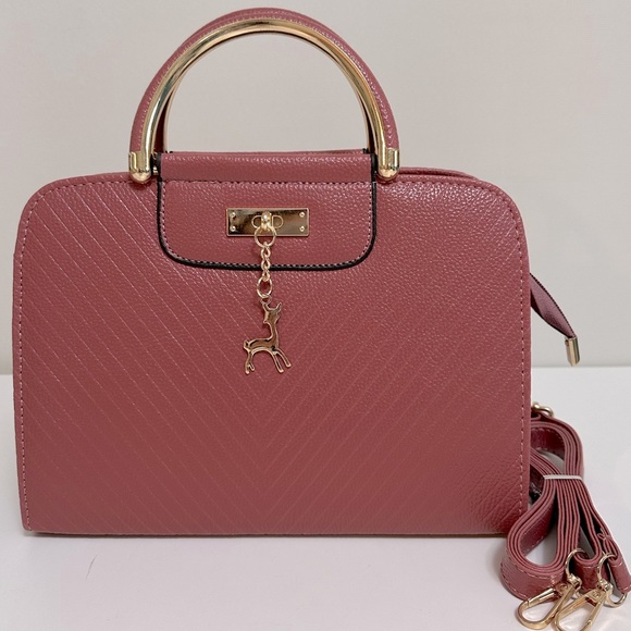 2023 Peach Elegant PU Leather Sling Bag With Deer Charm - Picture 2 of 5